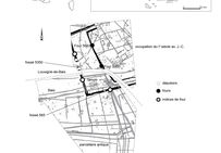 Plan général de localisation du site de Bais/Louvigné-de-Bais et des fours de potiers.  Le Tertre, Bais/Louvigné-de-Bais (Ille-et-Vilaine), 2012.